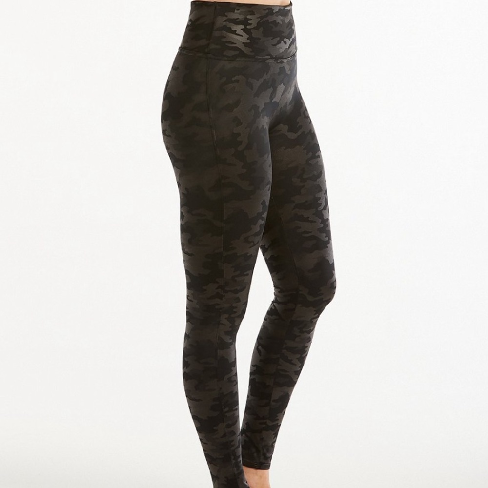 Spanx faux leather camo leggings
